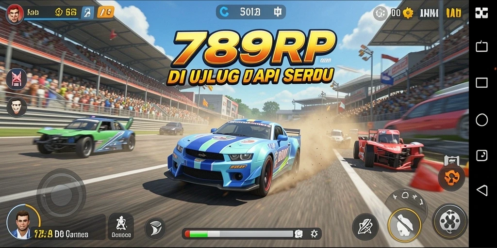 Gambar gameplay 789RP menampilkan balapan yang mendebarkan dan kendaraan yang cepat.