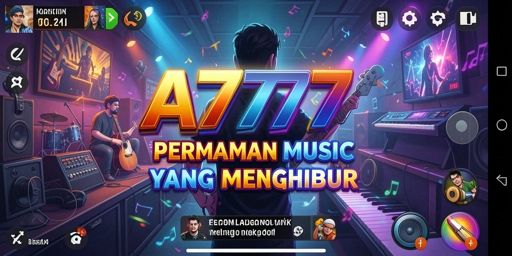 Tampilan screenshot utama dari A7777 yang menunjukkan gameplay seru musik.