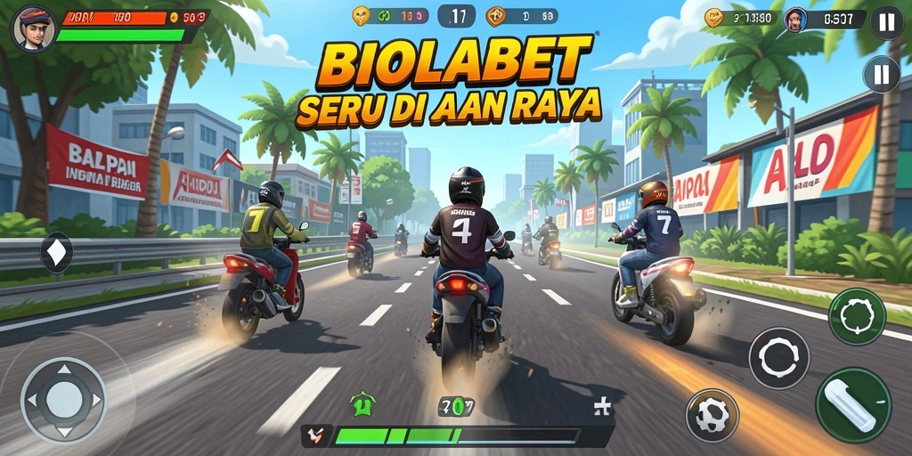 Tangkapan layar BIOLABET menampilkan aksi balapan yang mendebarkan.
