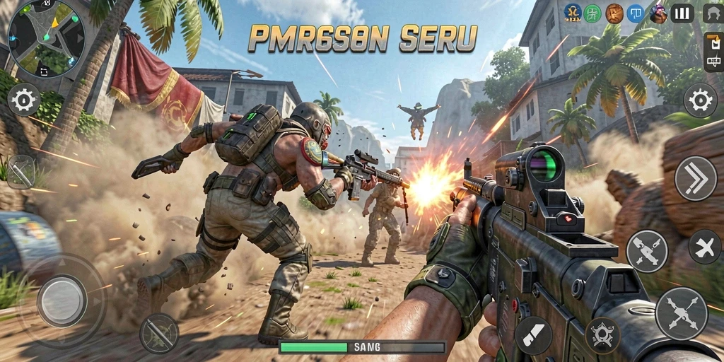 Tampilan menegangkan dari gameplay TPS DMD686 saat bertempur di medan perang.