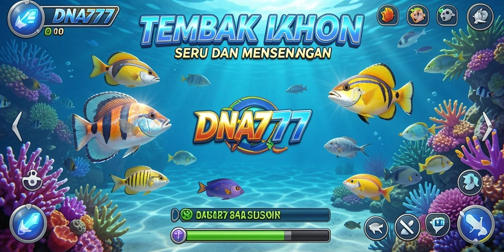 Screenshot gameplay menunjukkan aksi menembak ikan yang seru di DNA777.