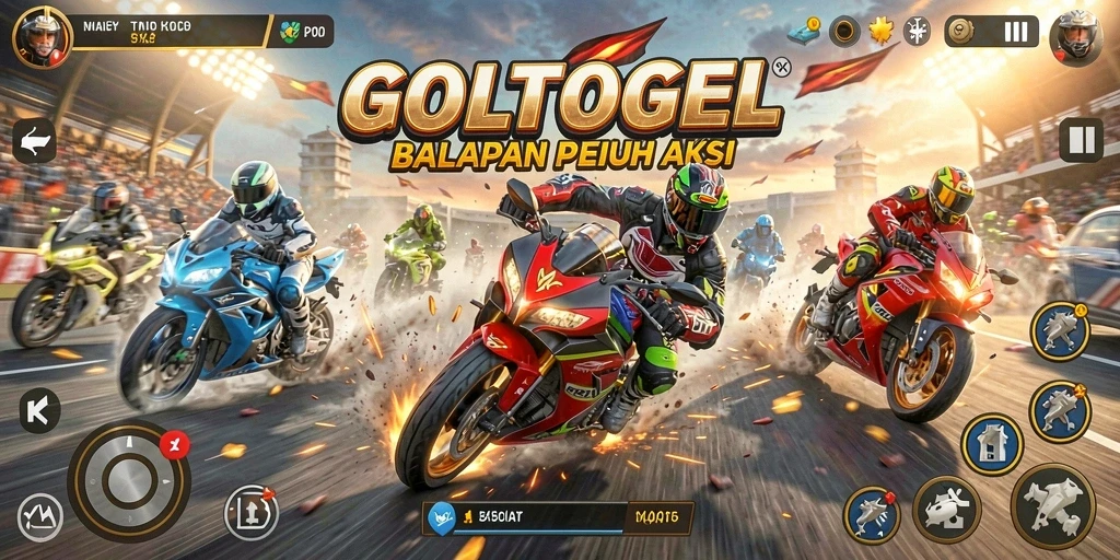 Gameplay seru GOLTOGEL dengan balapan motor menegangkan.