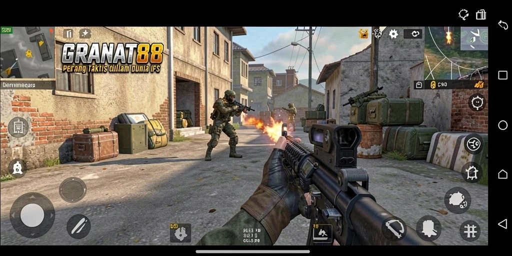 Tampilan gameplay intens di GRANAT88, menampilkan aksi FPS yang mendebarkan.