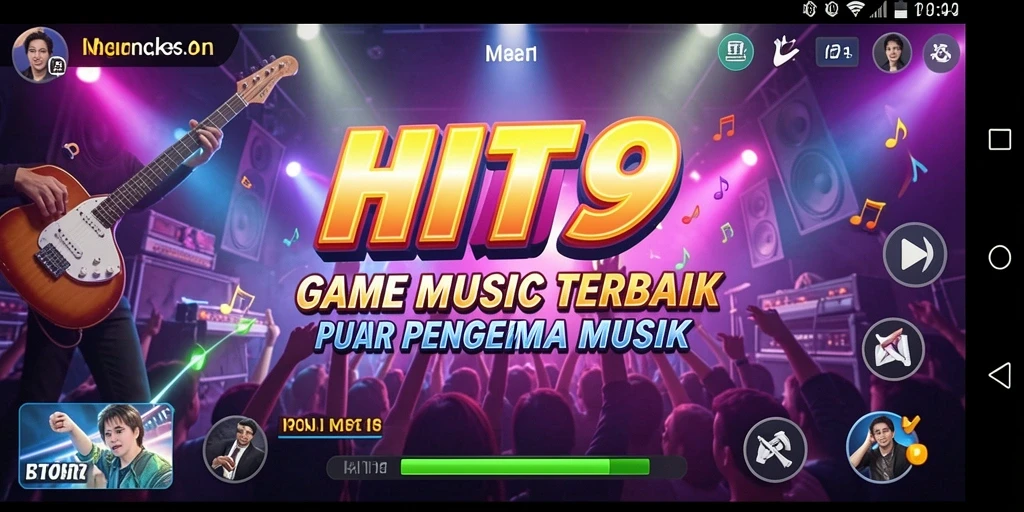 Screenshot utama HIT9 menampilkan gameplay musik yang dinamis dan menarik.
