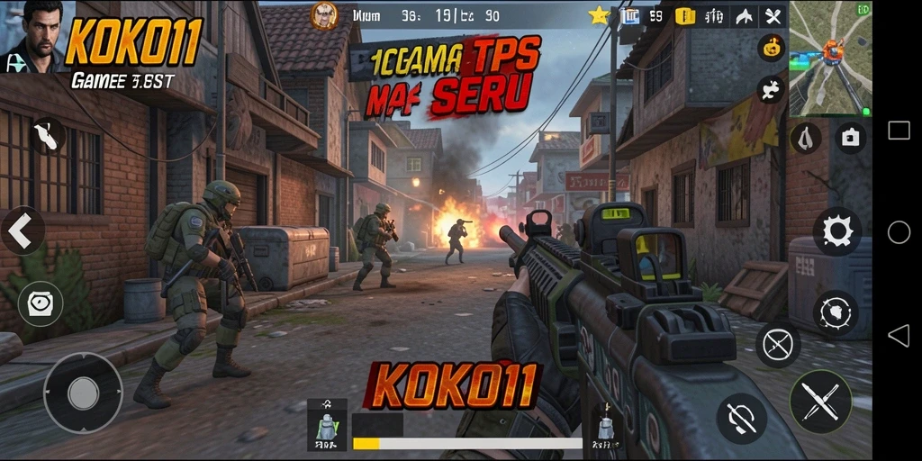 Screenshot gameplay KOKO11 dengan pertempuran TPS yang menarik.