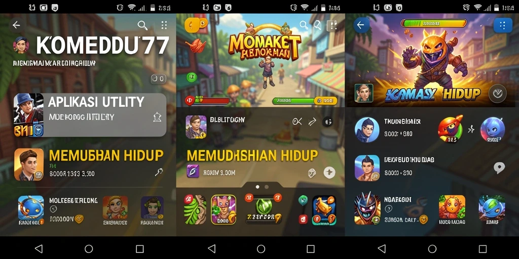 Tampilan menarik dari aplikasi KOMEDI77 saat pengguna menikmati berbagai konten lucu.