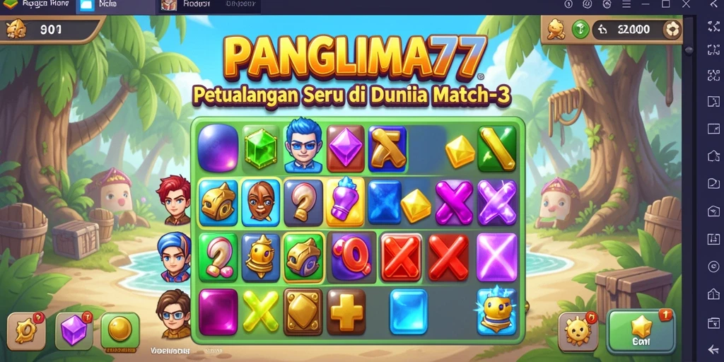 Tangkapan layar gameplay PANGLIMA77 menampilkan aksi Match-3 yang seru.