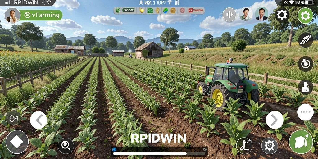 Screenshot gameplay RPIDWIN menampilkan aktivitas bertani yang seru dan interaktif.