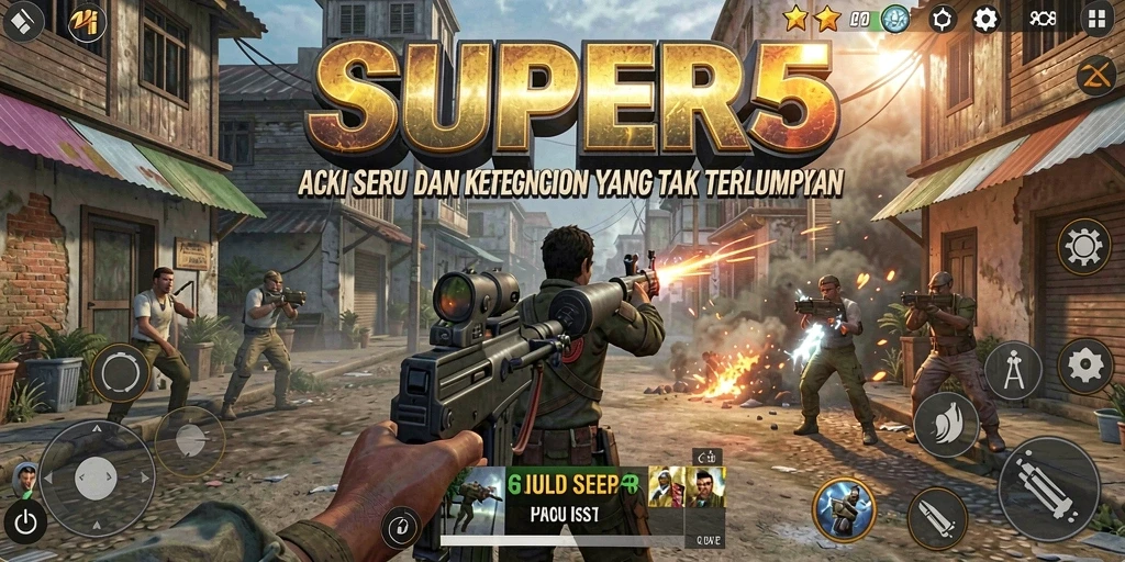 Tangkapan layar yang menunjukkan aksi mendebarkan dalam SUPER5.