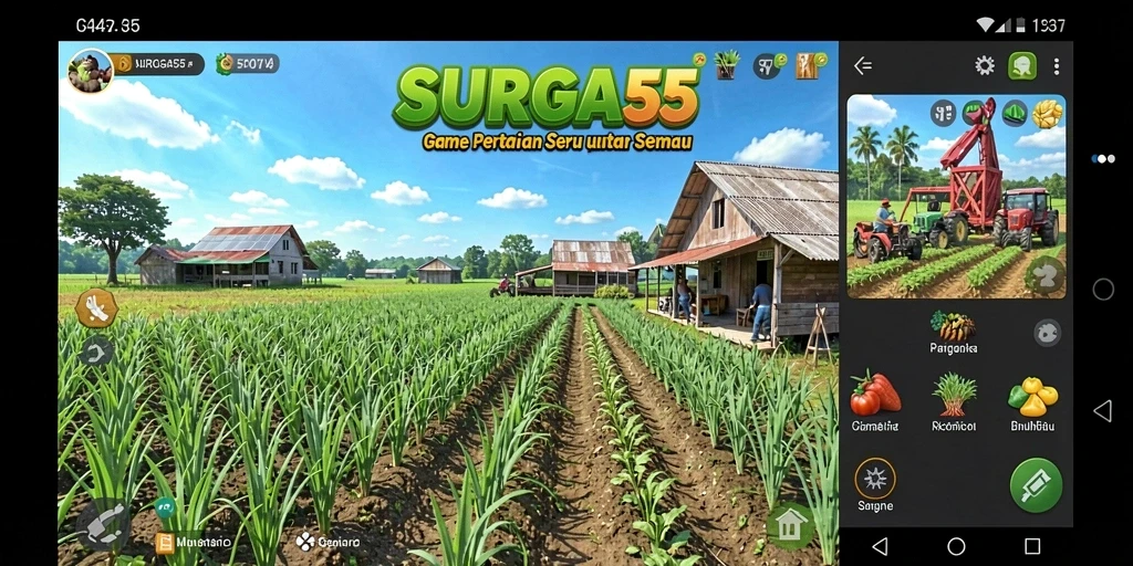 Tampilan gameplay SURGA55 dengan aktivitas bertani yang seru.