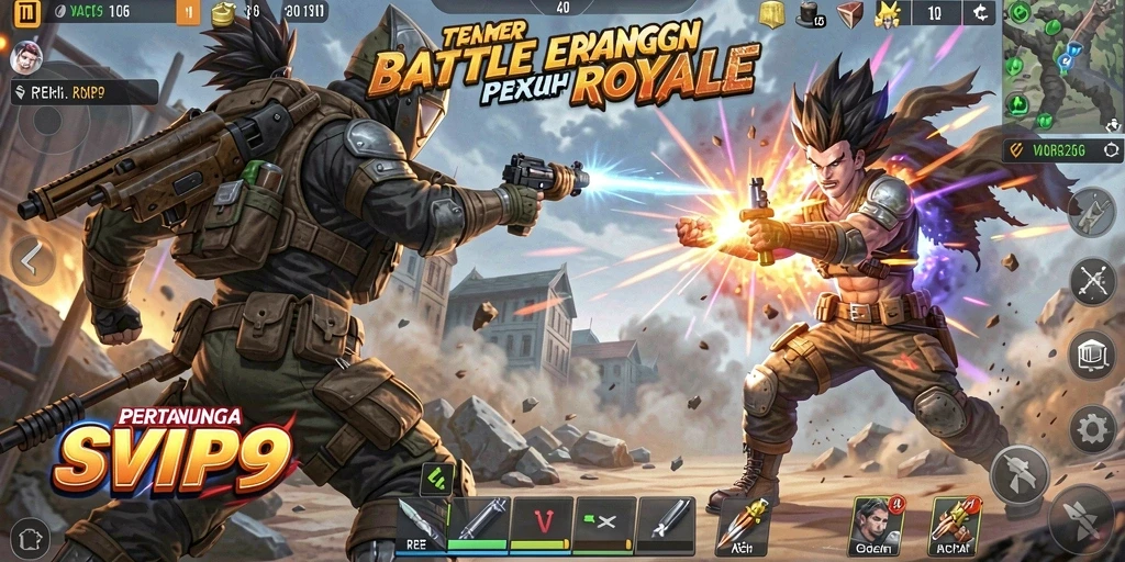 Tampilan gameplay menegangkan dalam SVIP9 yang menampilkan pertarungan Battle Royale.